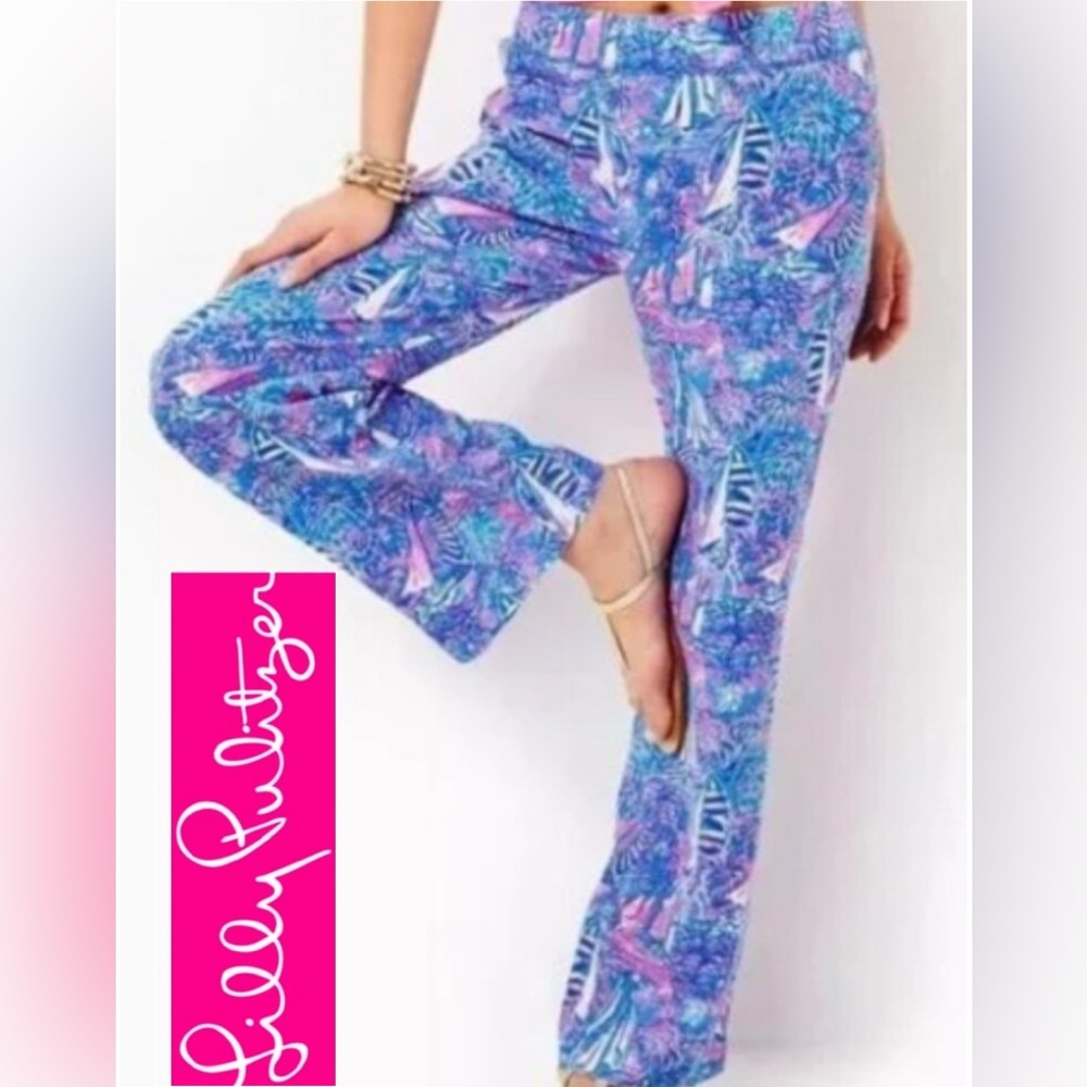 LILLY PULITZER Deri Linen Palazzo Boca Blue Its A Sailabration Pant Size XL NWT - Picture 3 of 16